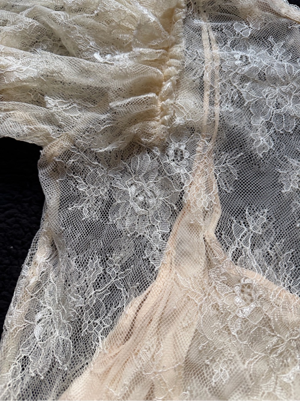 Free People Ivory Lace Puff-Sleeve Blouse - Picture 3 of 6